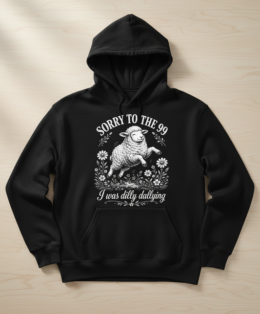 Dilly Dallying Lost Sheep Christian Humor Design Hoodie - Black