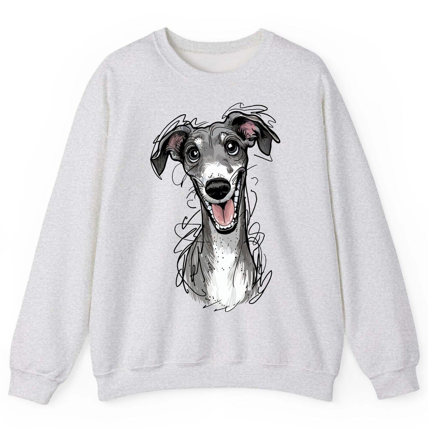 Smiling Greyhound Caricature greyhound Sweatshirt Ash product mockup