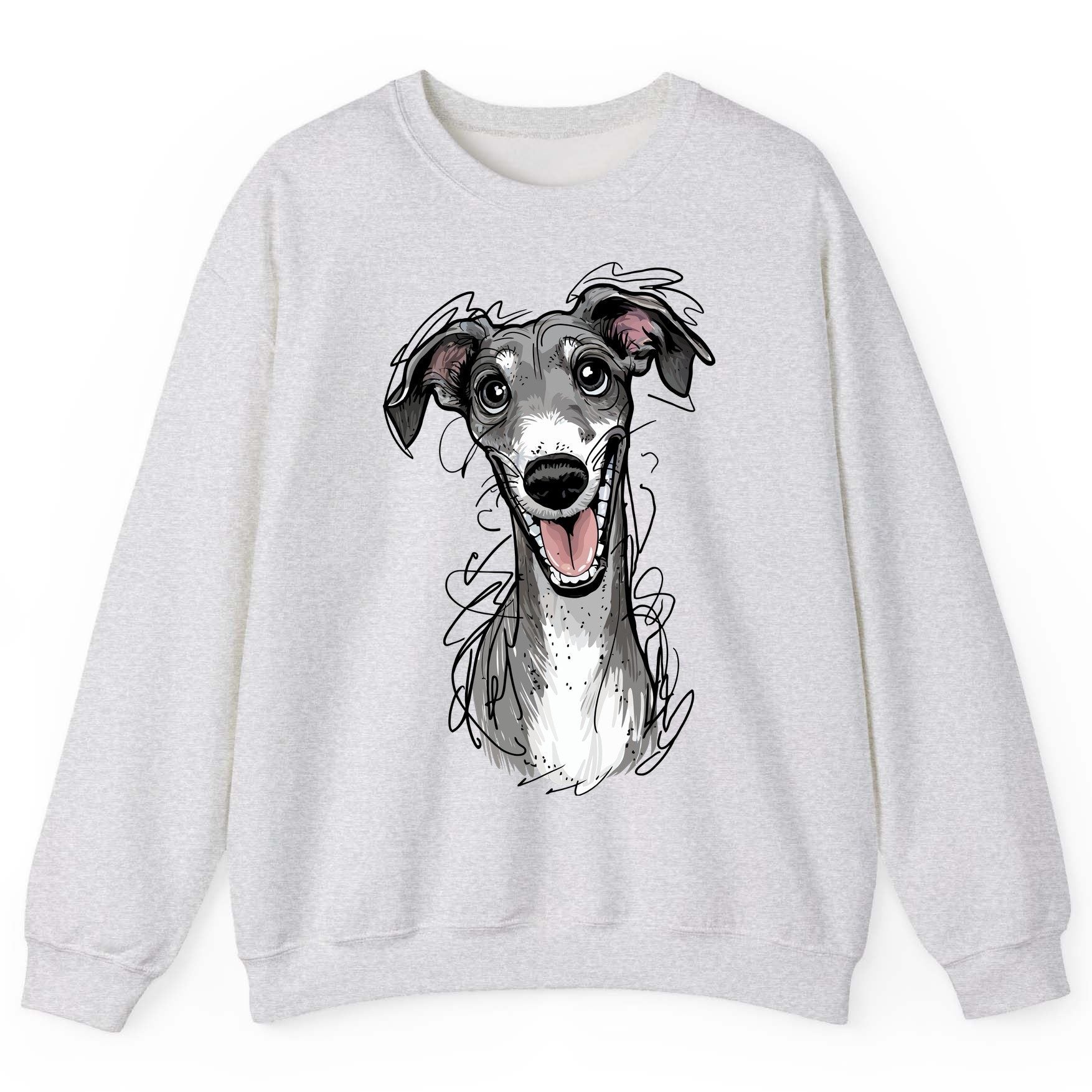 Smiling Greyhound Caricature greyhound Sweatshirt Ash product mockup