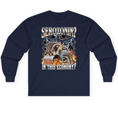 Serotonin in This Economy? raccoons Long Sleeve Tee Navy product mockup