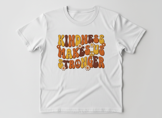 Kindness Makes Us Stronger Groovy 70s Retro Design T-Shirt - White