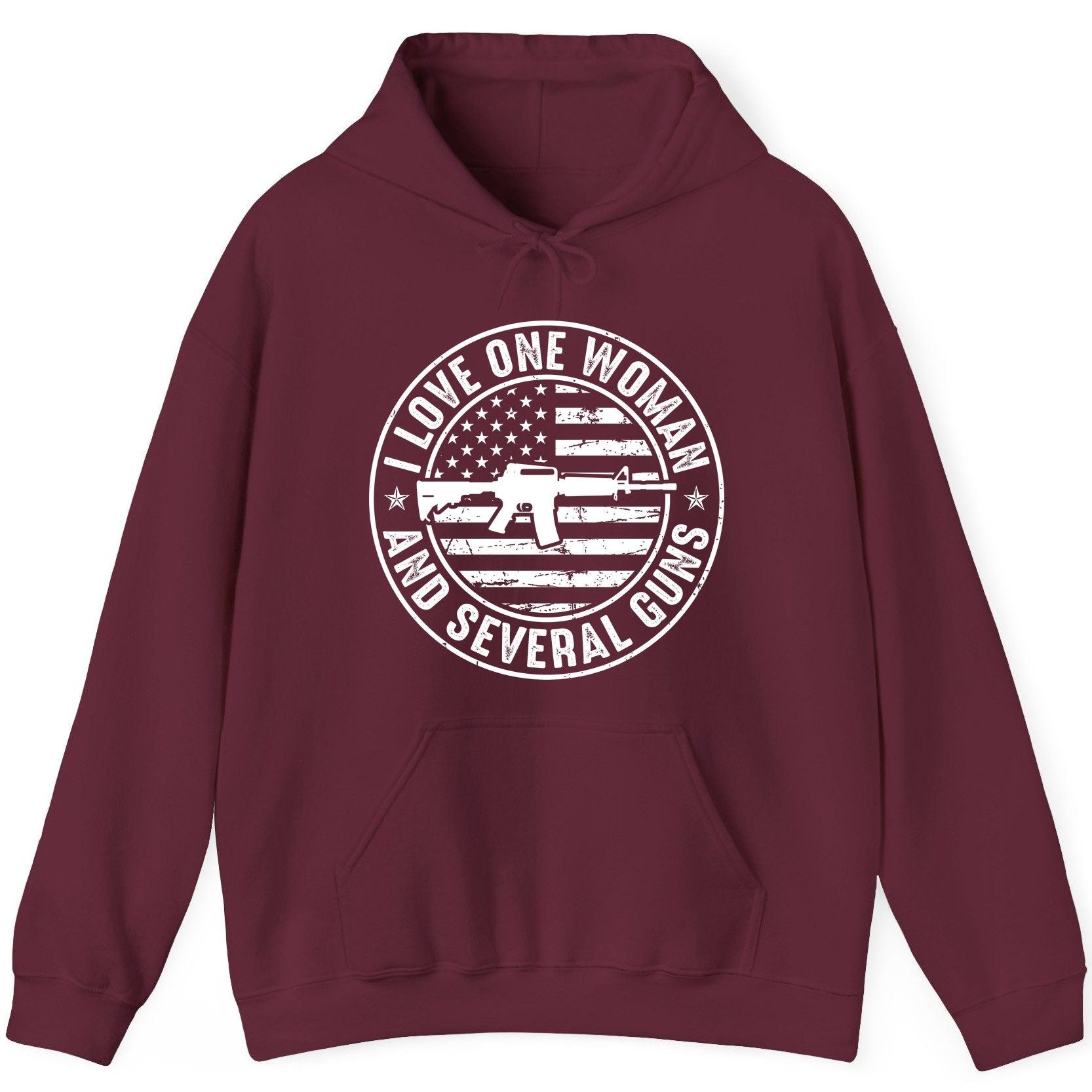I LOVE ONE WOMAN AND Several GUNS Funny Gun Owners Hoodie - product mockup - Maroon