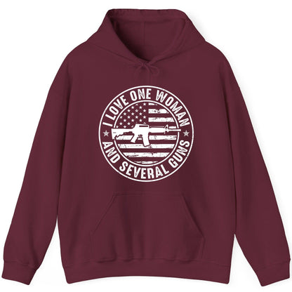 I LOVE ONE WOMAN AND Several GUNS Funny Gun Owners Hoodie - product mockup - Maroon