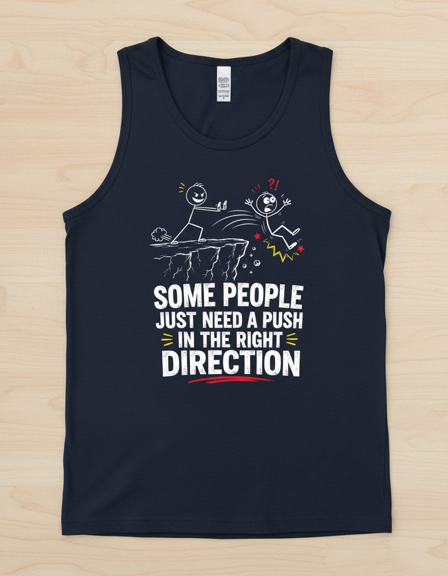 Some People Just Need a Push in the Right Direction Funny Sarcastic Humor Tank Top - product mockup - Navy
