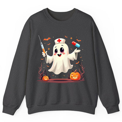 Cute Ghost Nurse Halloween ghost nurse Sweatshirt Dark Heather product mockup