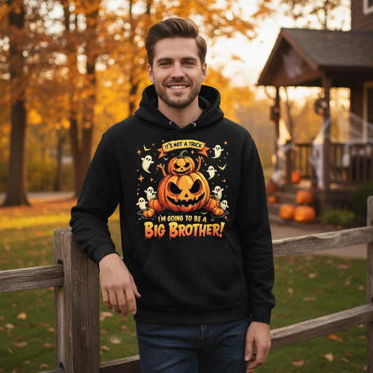 It's Not a Trick I'm Going to Be a Big Brother! Halloween big brother announcement Hoodie Black lifestyle mockup