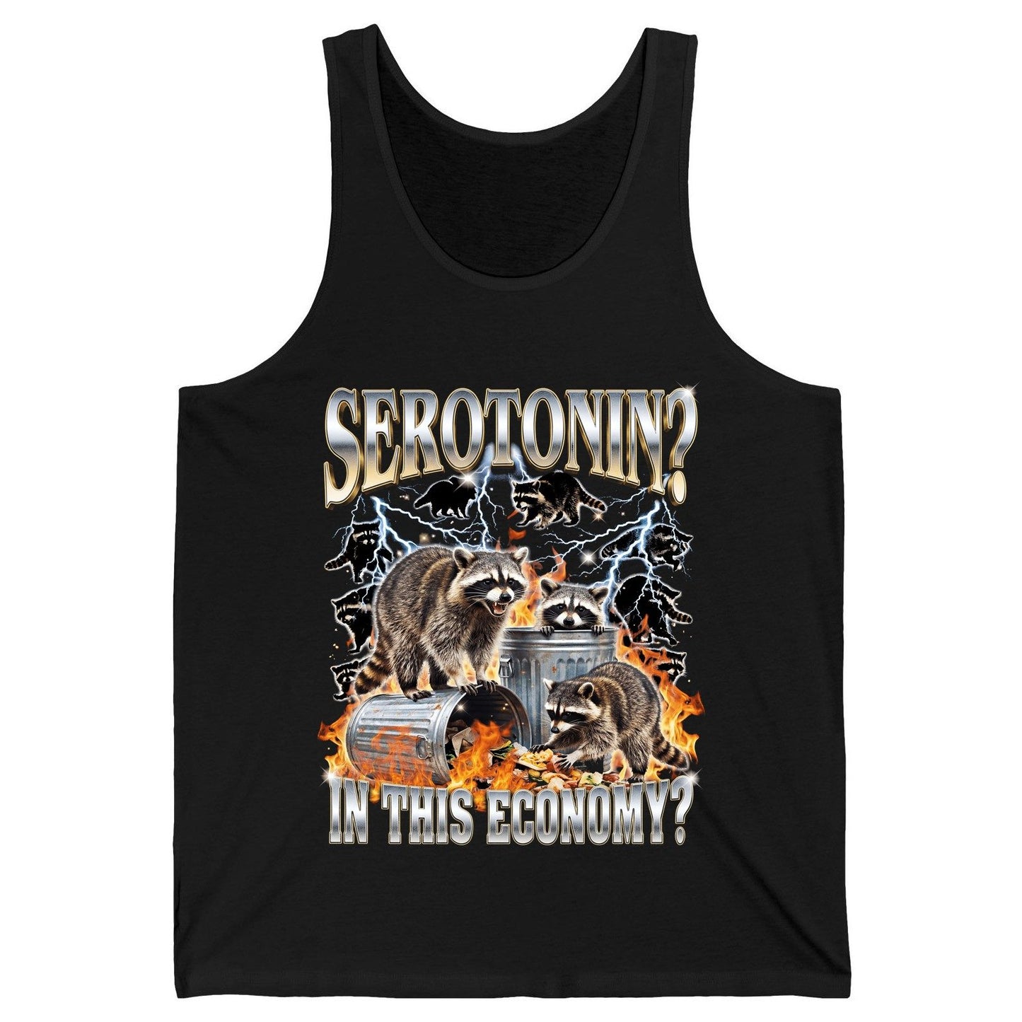 Serotonin in This Economy? raccoons Tank Top Black product mockup