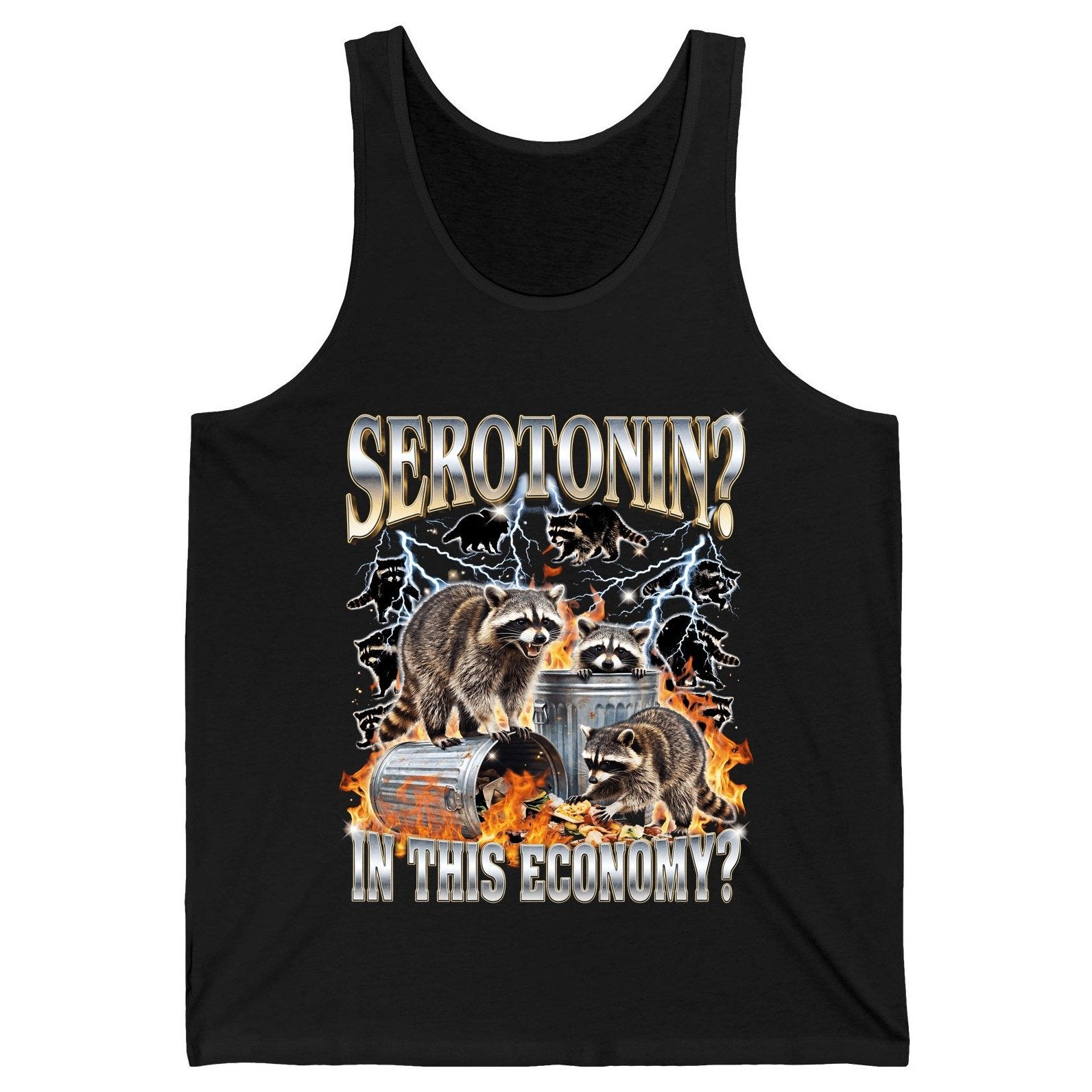 Serotonin in This Economy? raccoons Tank Top Black product mockup