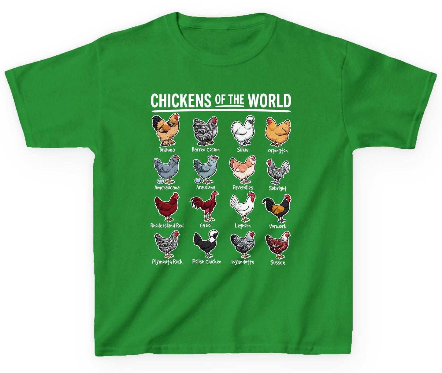 Chickens of the World chicken breeds Youth T-Shirt Irish Green product mockup
