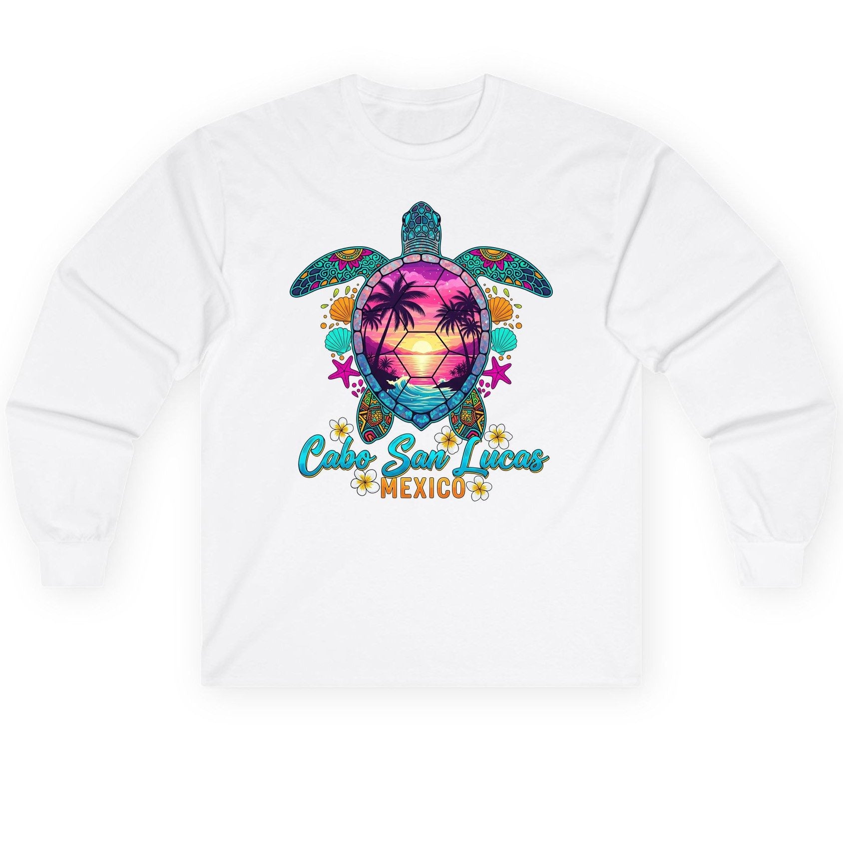 Cabo San Lucas Mexico sea turtle Long Sleeve Tee White product mockup