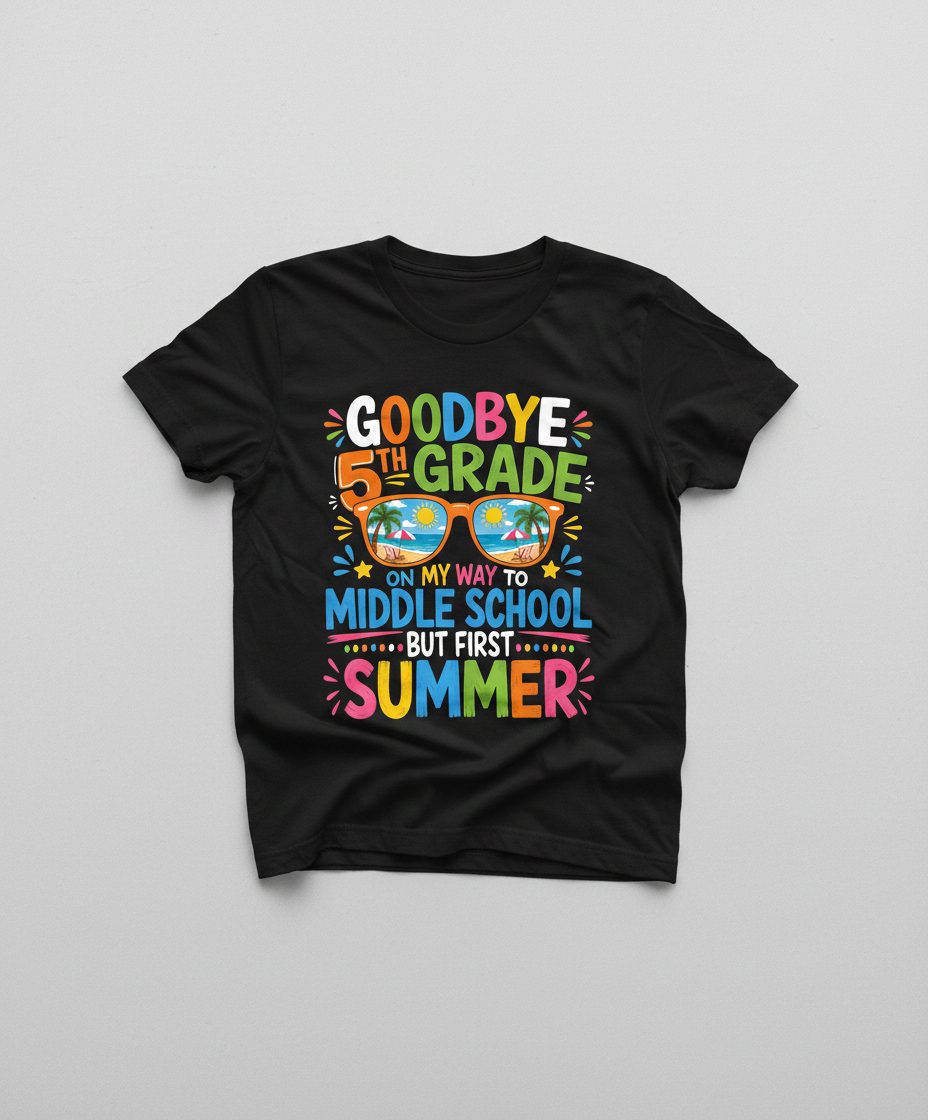 Goodbye 5th Grade on My Way to Middle School but First Summer T-Shirt - product mockup - Black