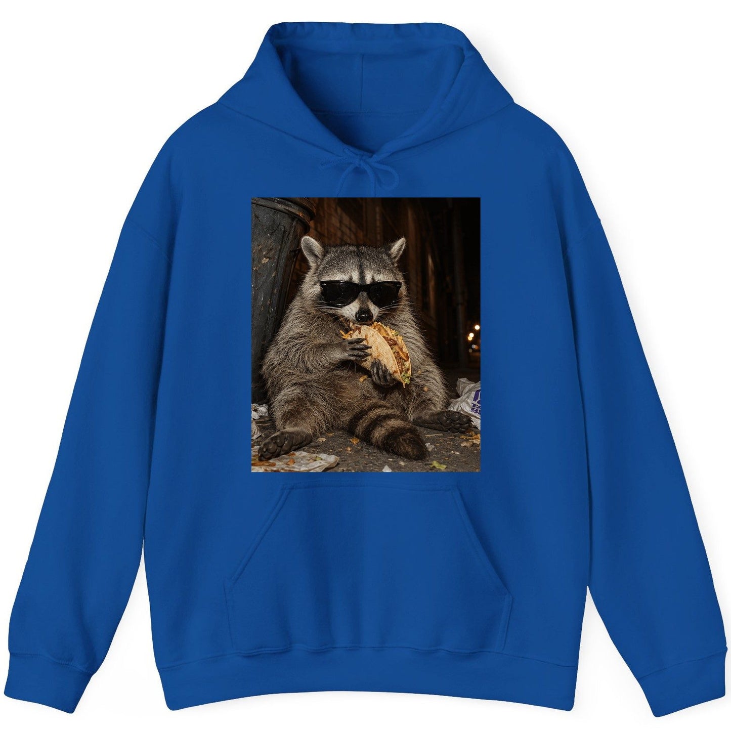 Raccoon Eating Taco Funny Animal Lovers Hoodie - product mockup - Royal