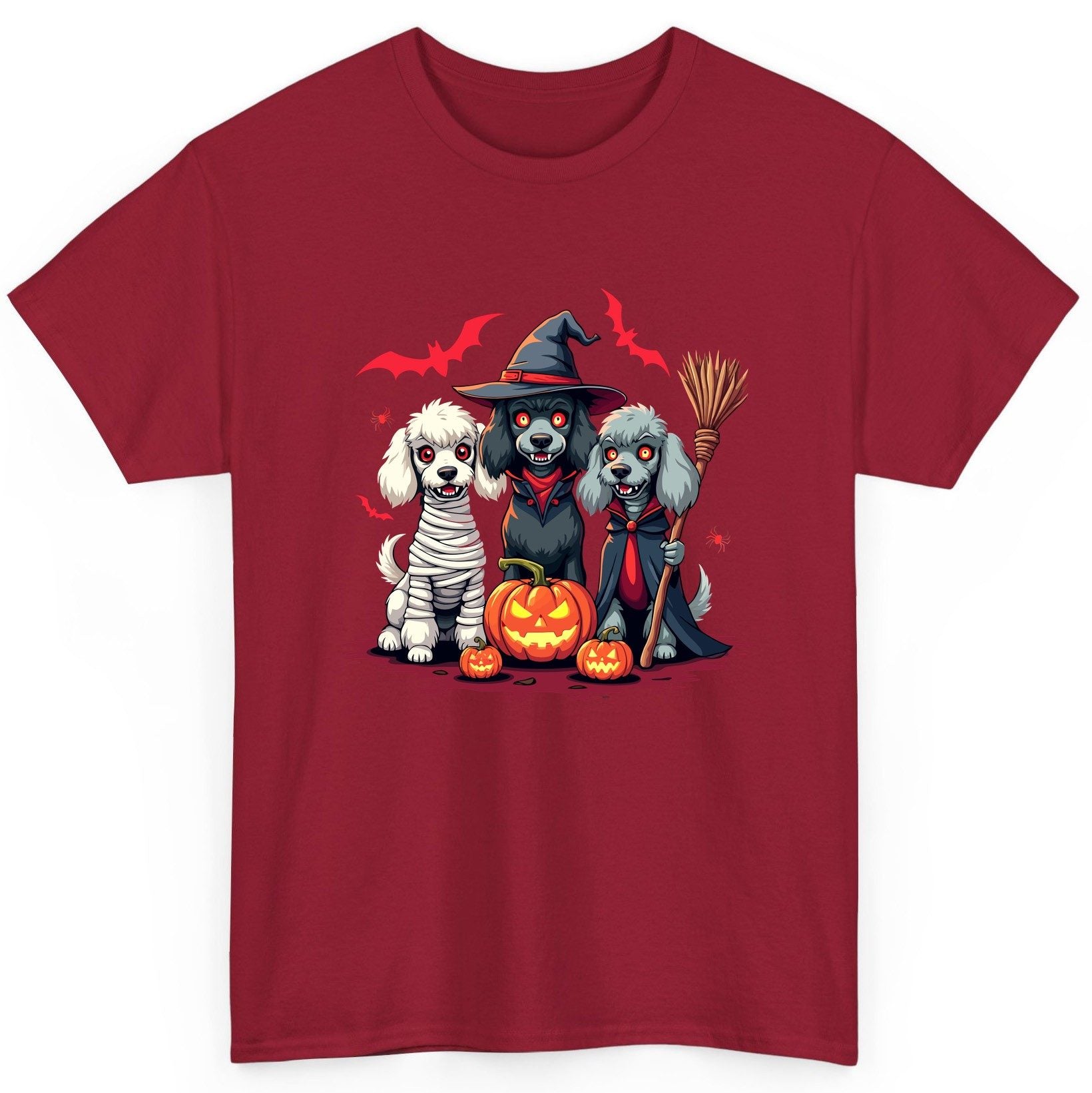 Spooky Poodle Trio Halloween dogs T-Shirt Cardinal Red product mockup