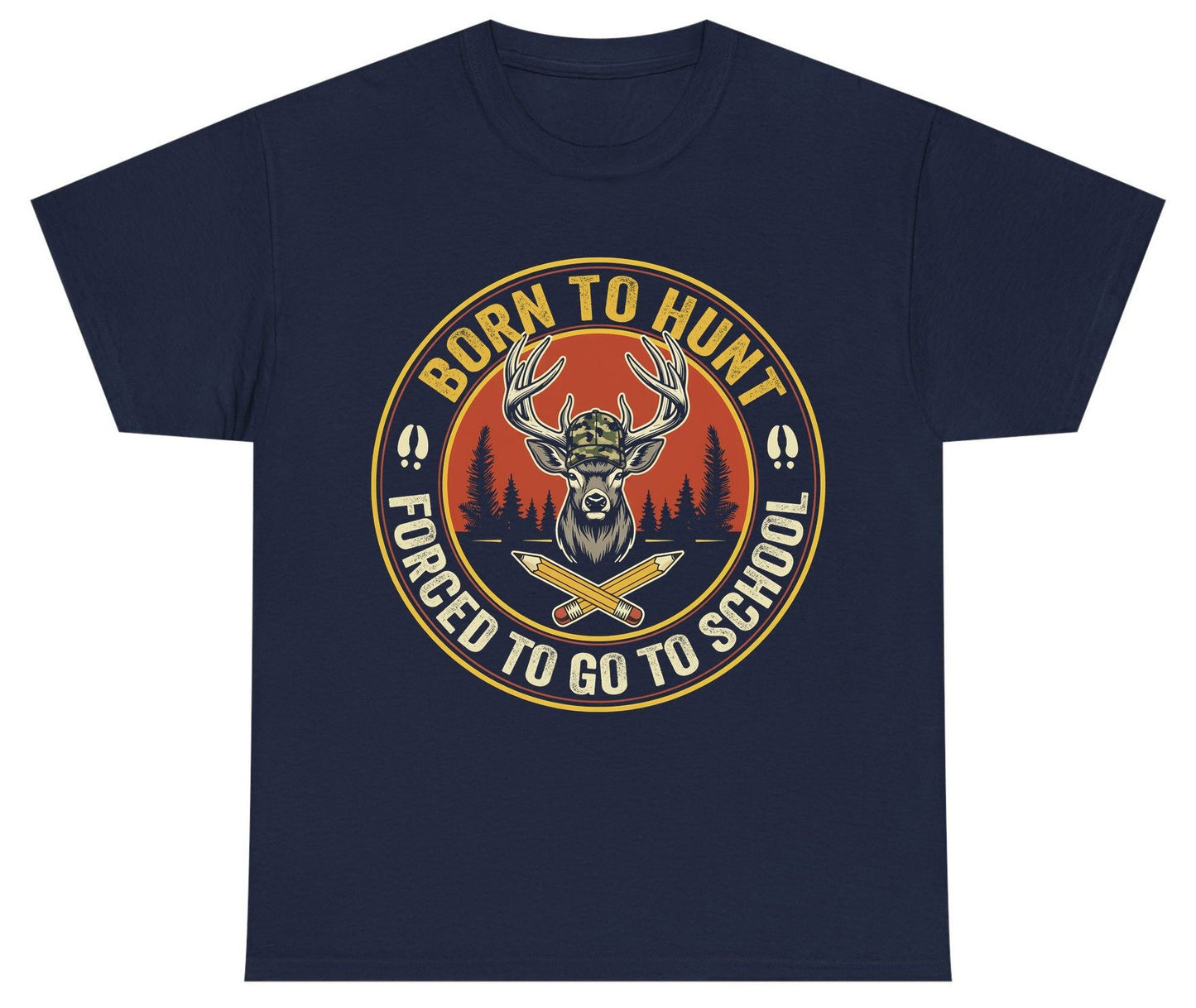 Born to Hunt Forced to Go to School hunting Youth T-Shirt Navy product mockup