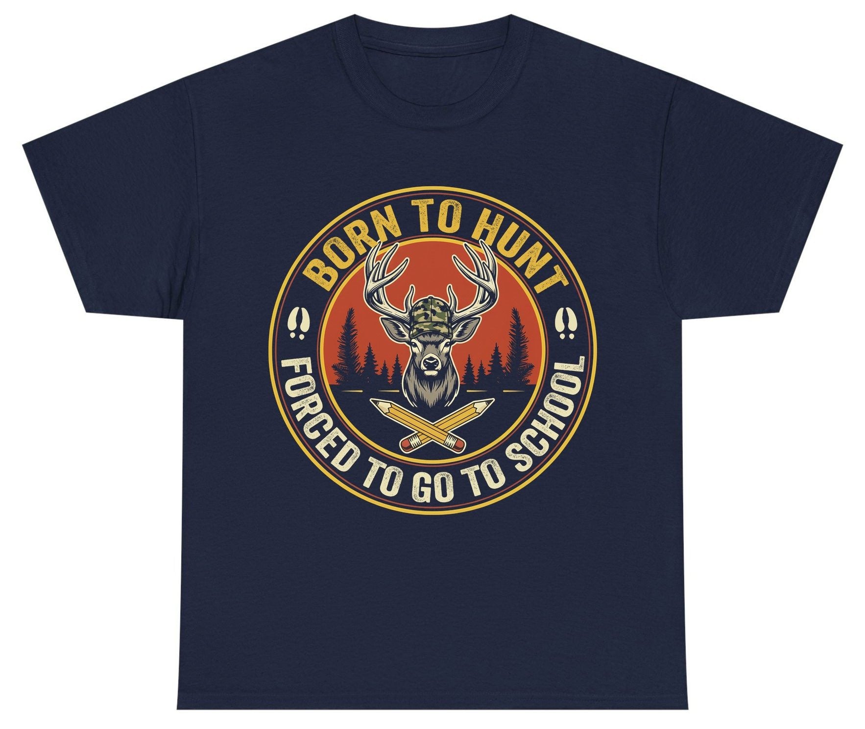 Born to Hunt Forced to Go to School hunting Youth T-Shirt Navy product mockup