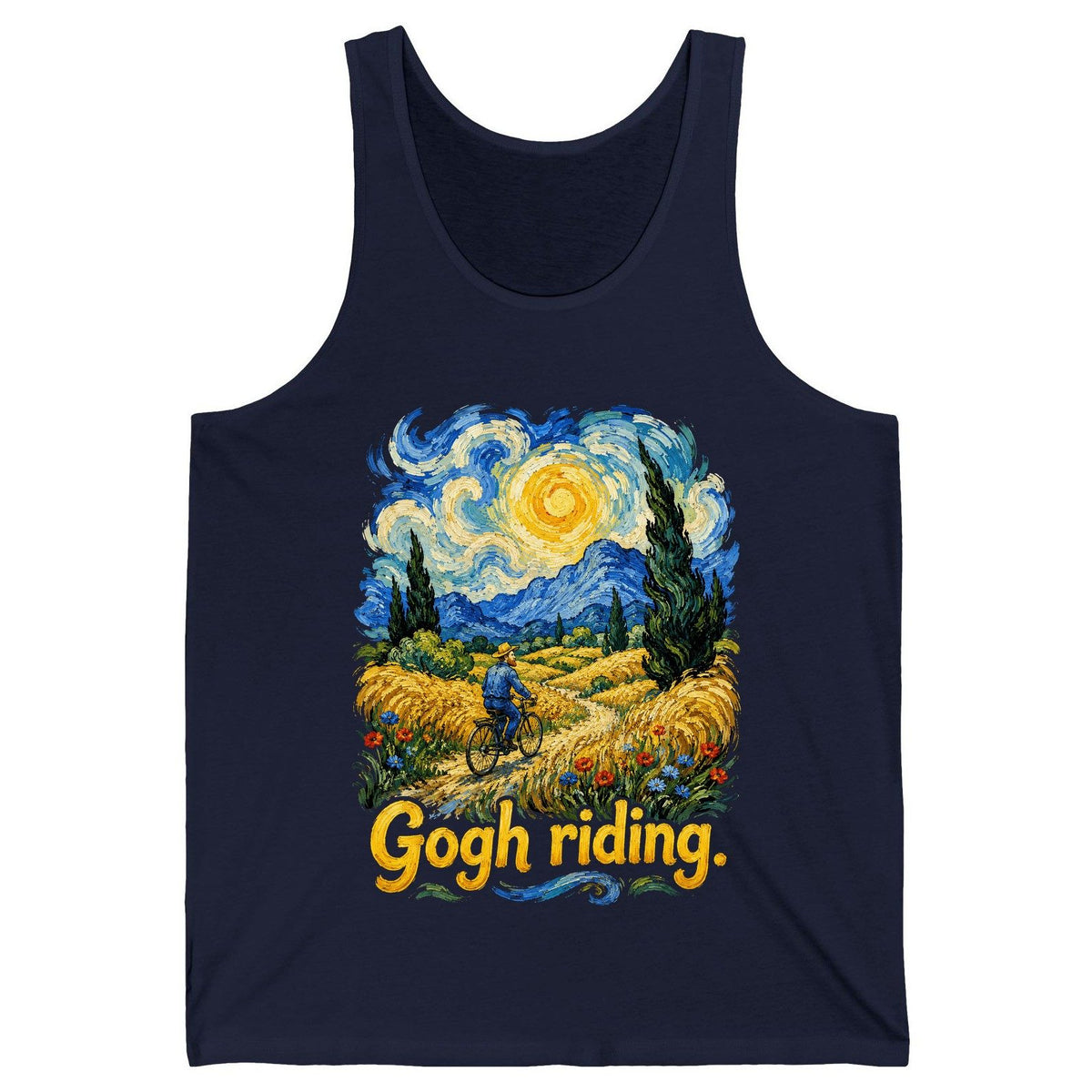 Gogh Riding van gogh art parody Tank Top Navy product mockup