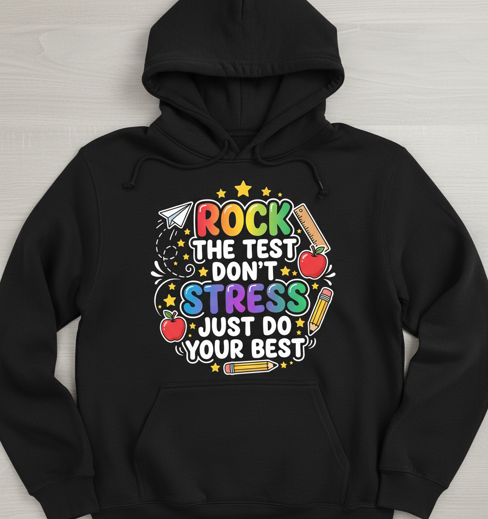 Rock The Test Don't Stress Just Do Your Best Motivational Design Hoodie - Black