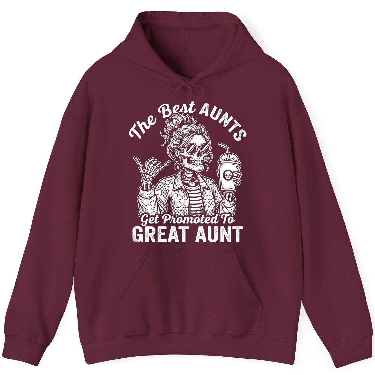 The Best Aunts Get Promoted to GREAT AUNT Funny Announcement Hoodie - product mockup - Maroon