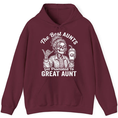 The Best Aunts Get Promoted to GREAT AUNT Funny Announcement Hoodie - product mockup - Maroon