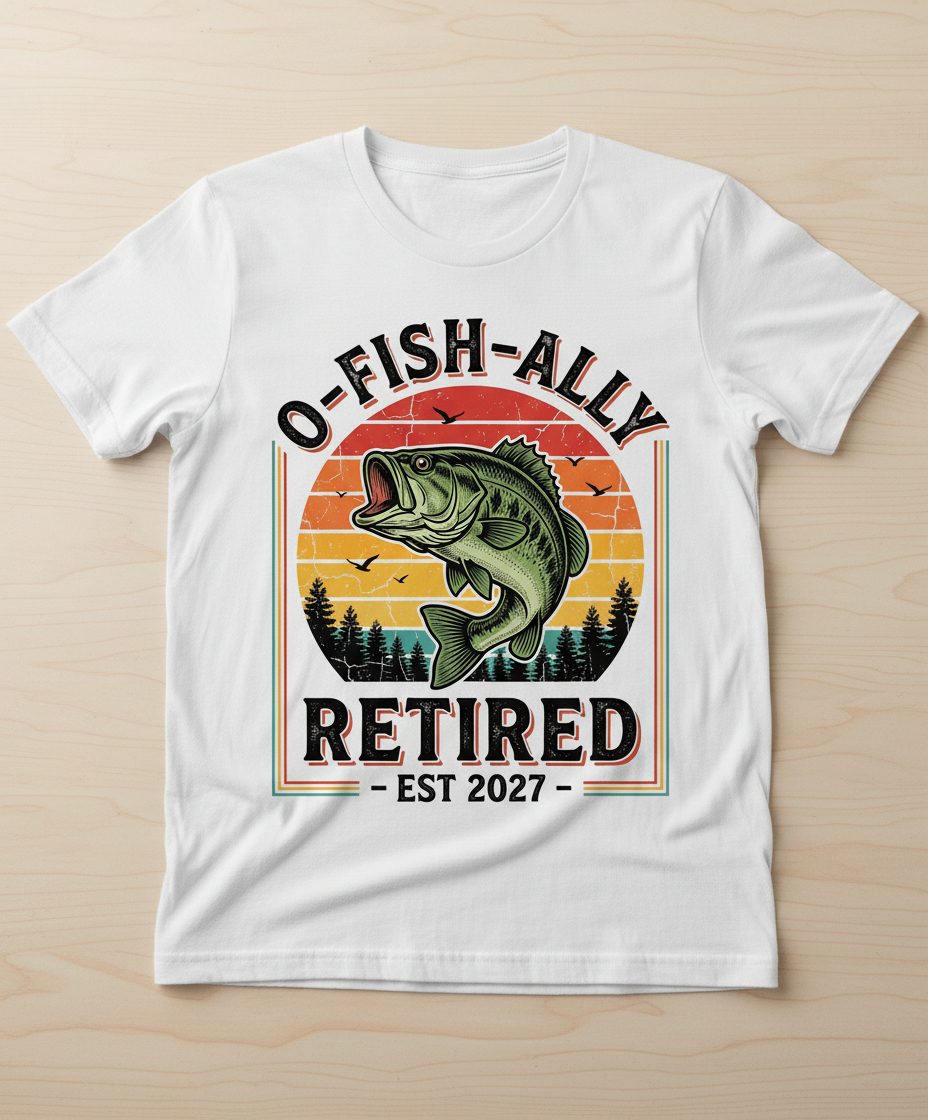 O-Fish-Ally Retired EST 2027 Funny Fishing T-Shirt - product mockup - White