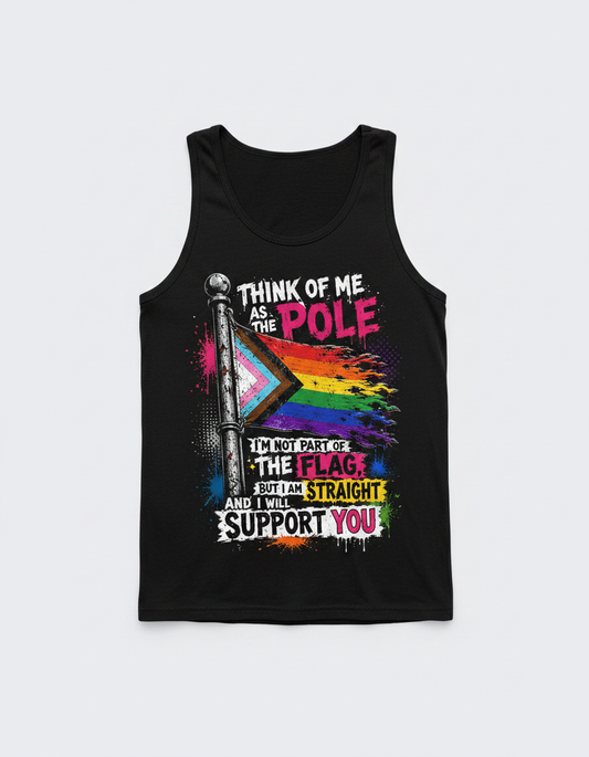 Straight Ally LGBTQ+ Support Pole and Flag Tank Top - Black