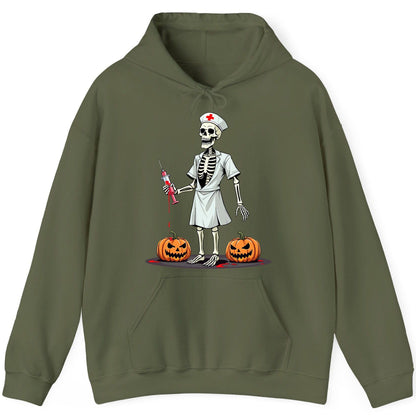 Spooky Skeleton Nurse Halloween skeleton nurse Hoodie Military Green product mockup