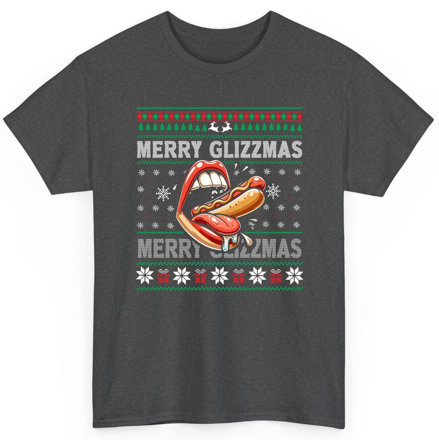 Merry Glizzzmas hot dog T-Shirt Dark Heather product mockup