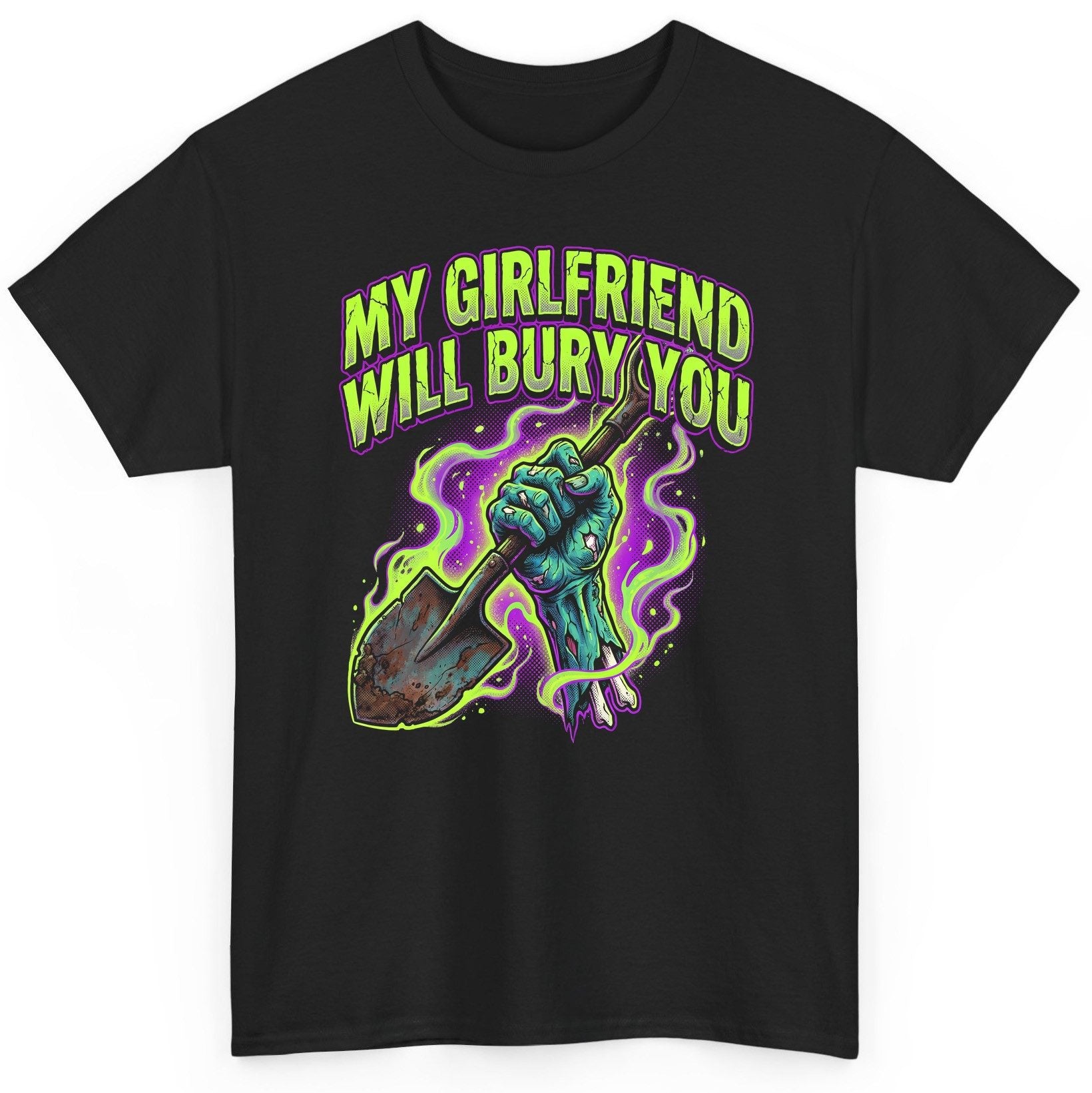 My Girlfriend Will Bury You zombie T-Shirt Black product mockup