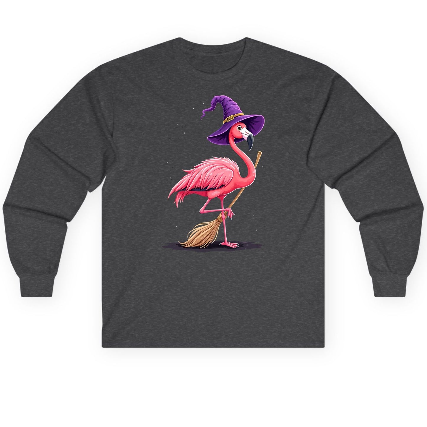 Witch Flamingo flamingo Long Sleeve Tee Dark Heather product mockup
