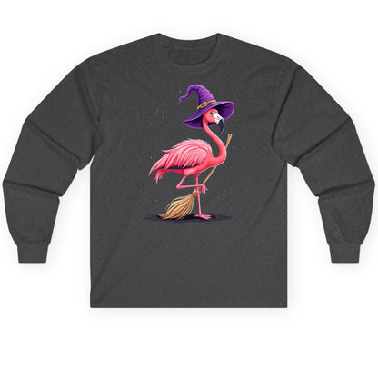 Witch Flamingo flamingo Long Sleeve Tee Dark Heather product mockup