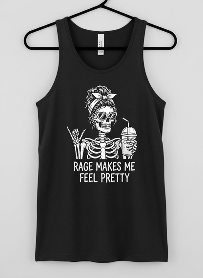 Rage Makes Me Feel Pretty Skeleton Messy Bun Tank Top - Black