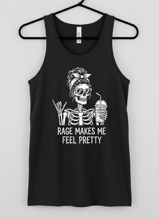 Rage Makes Me Feel Pretty Skeleton Messy Bun Tank Top - Black