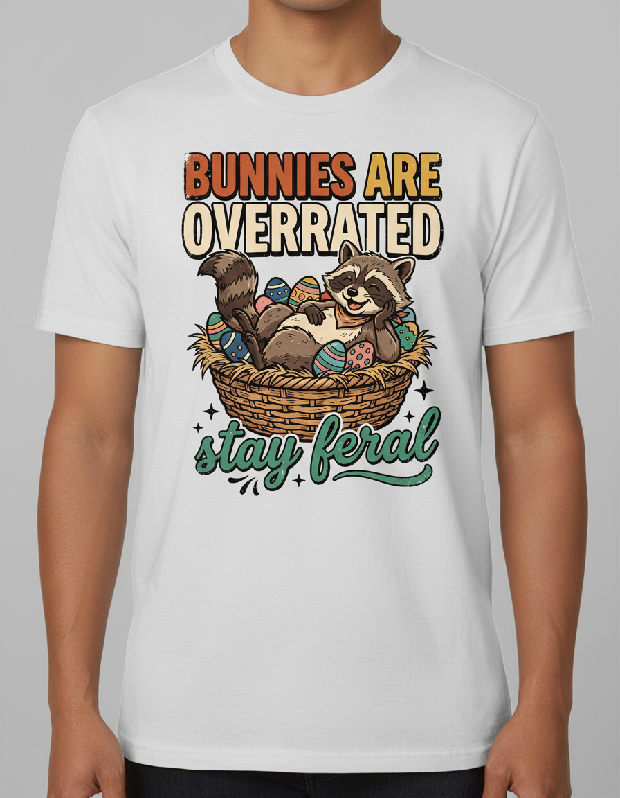 Bunnies Are Overrated Stay Feral Raccoon Easter Design T-Shirt - White
