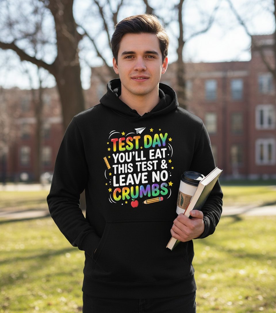 Test Day You'll Eat This Test & Leave No Crumbs Testing Hoodie - lifestyle model mockup - Black