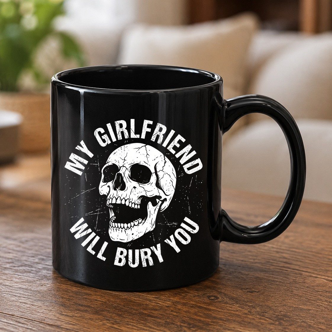 My Girlfriend Will Bury You skull Black Mug Black product mockup