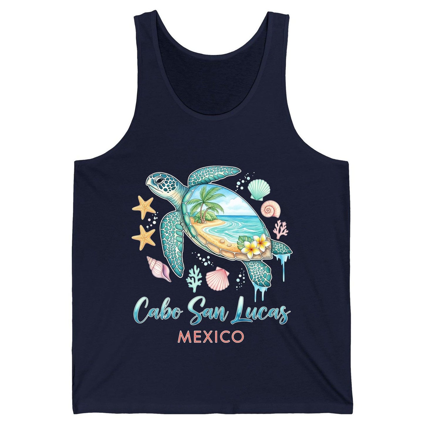 Cabo San Lucas Mexico sea turtle Tank Top Navy product mockup