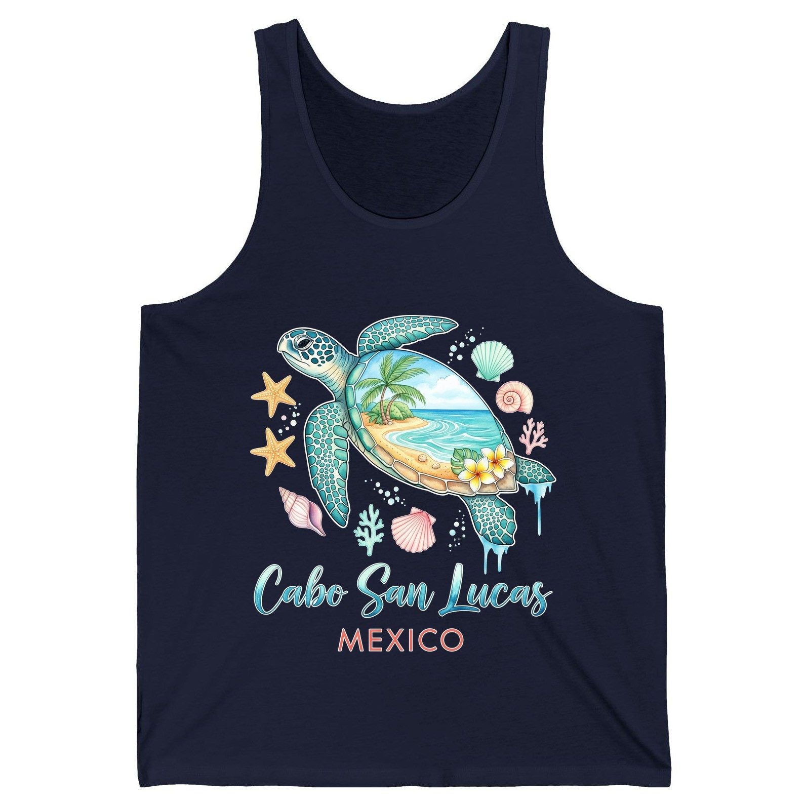 Cabo San Lucas Mexico sea turtle Tank Top Navy product mockup