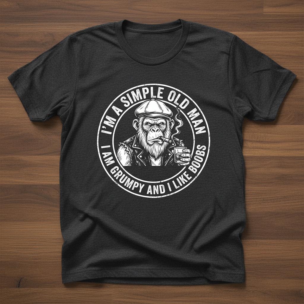 Grumpy Old Man Ape with Whiskey and Cigar Funny Quote T-Shirt - Dark Heather