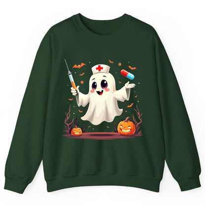 Cute Ghost Nurse Halloween ghost nurse Sweatshirt Forest Green product mockup