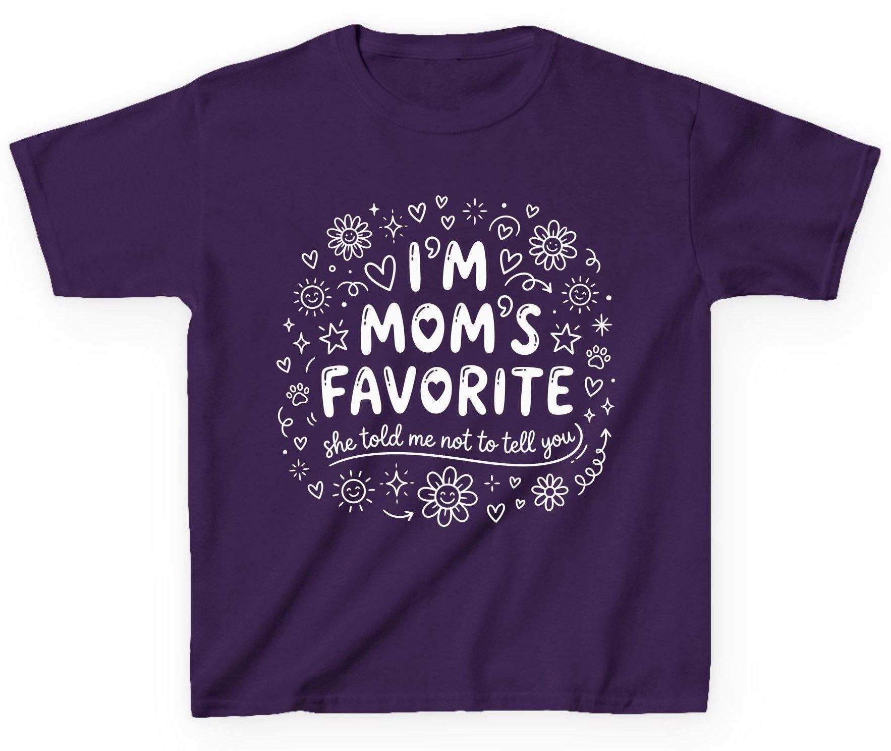 I'm Mom's Favorite (She Told Me Not to Tell You) family humor Youth T-Shirt Purple product mockup