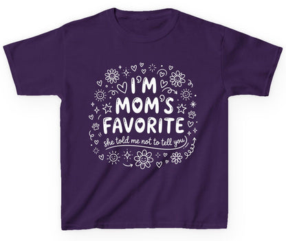 I'm Mom's Favorite (She Told Me Not to Tell You) family humor Youth T-Shirt Purple product mockup