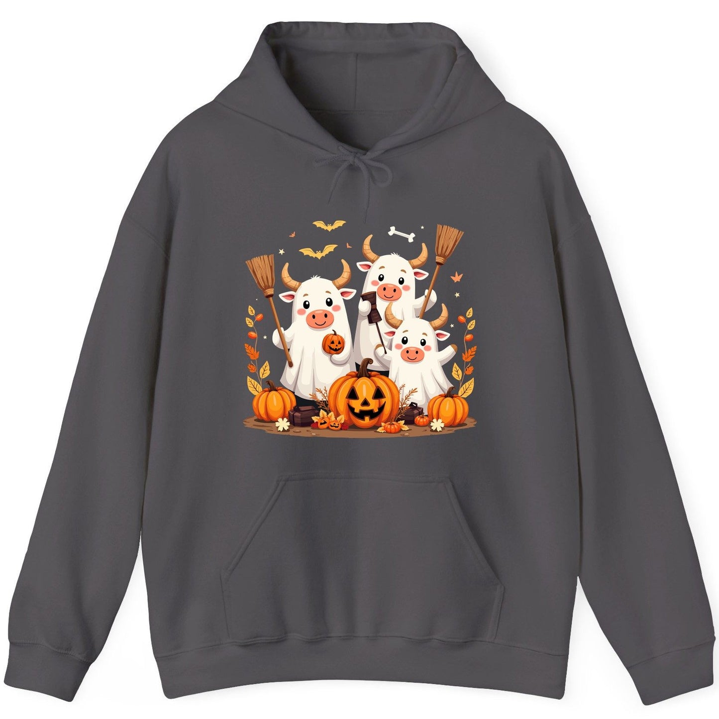 Cute Ghost Cows Halloween cows Hoodie Charcoal product mockup