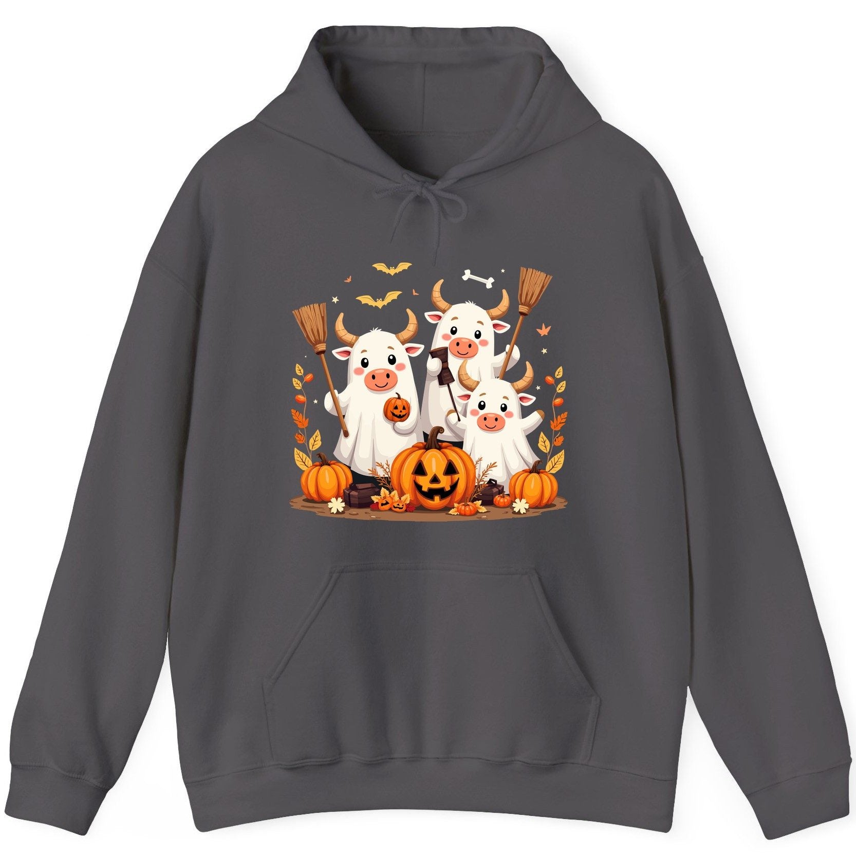 Cute Ghost Cows Halloween cows Hoodie Charcoal product mockup