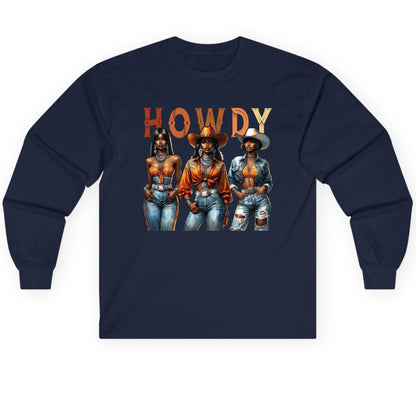 Howdy black cowgirls Long Sleeve Tee Navy product mockup