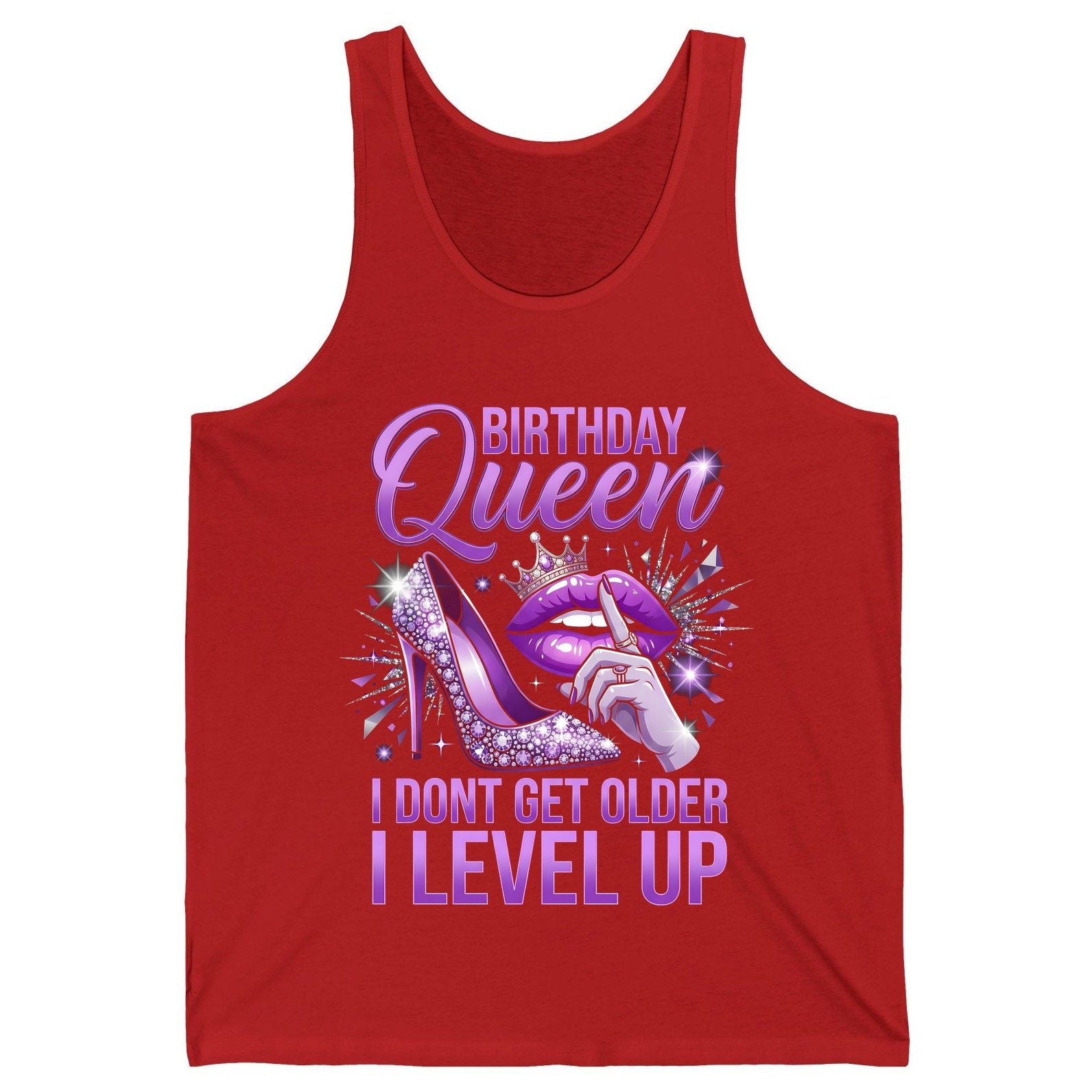 Birthday Queen I Don't Get Older I Level Up birthday celebration Tank Top Red product mockup