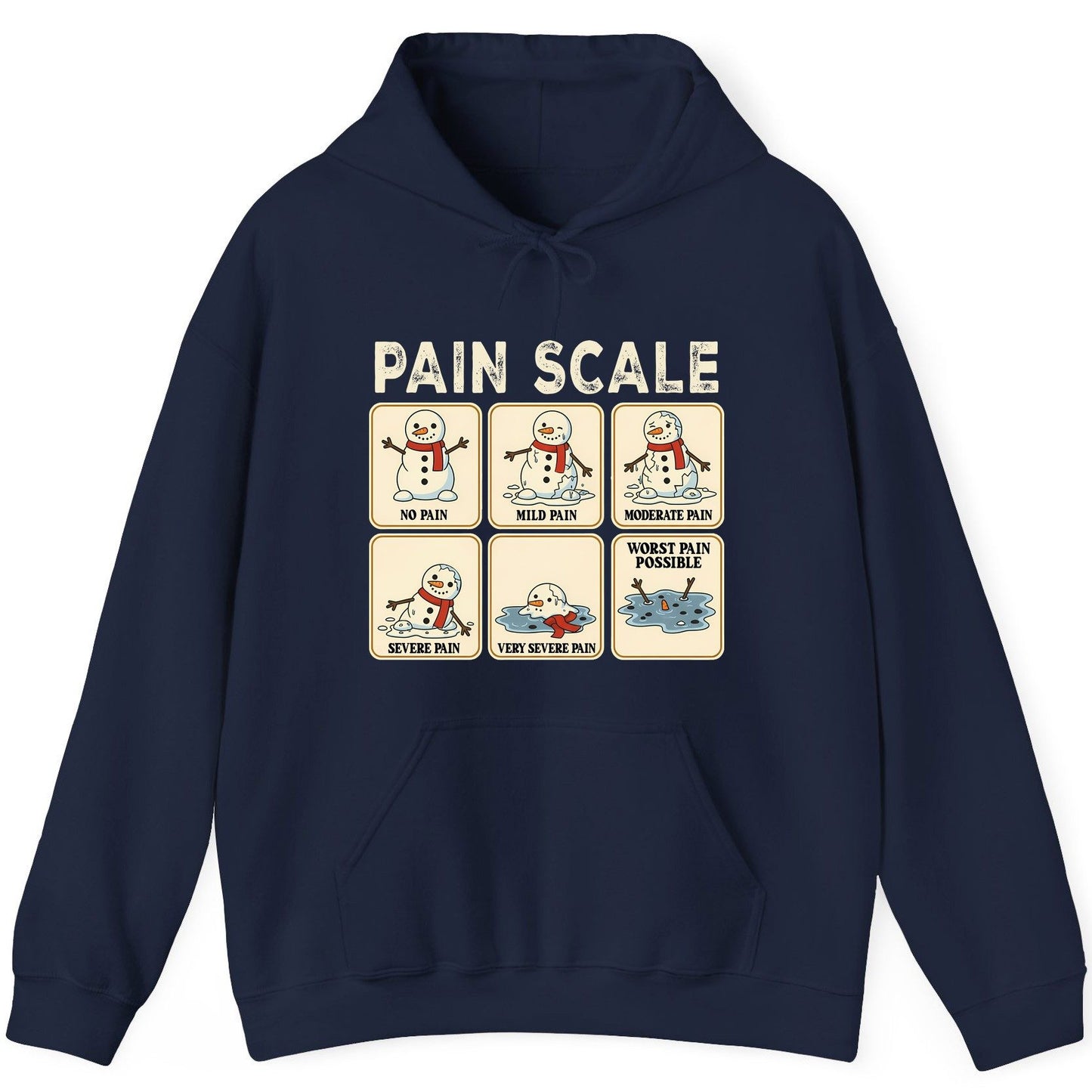 Pain Scale No Pain Mild Pain Moderate Pain Severe Pain Very Severe Pain Worst Pain Possible snowman Hoodie Navy product