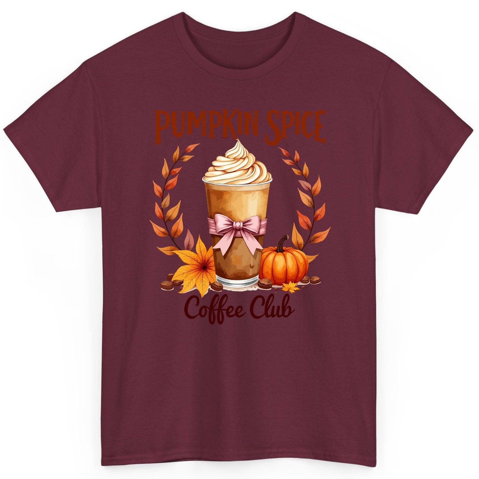 Pumpkin Spice Coffee Club pumpkin spice latte T-Shirt Maroon product mockup