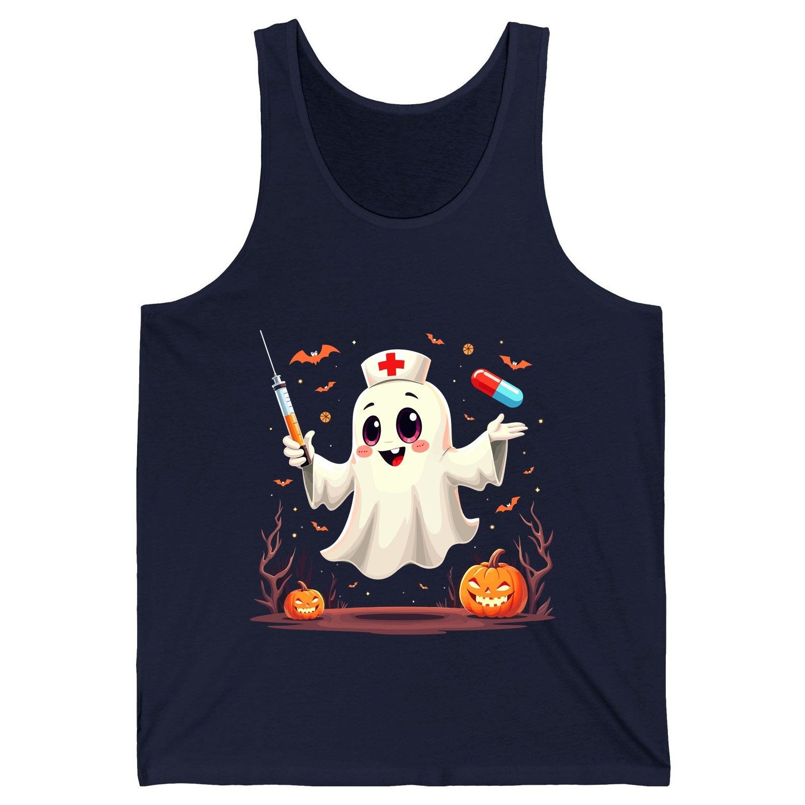 Cute Ghost Nurse Halloween ghost nurse Tank Top Navy product mockup