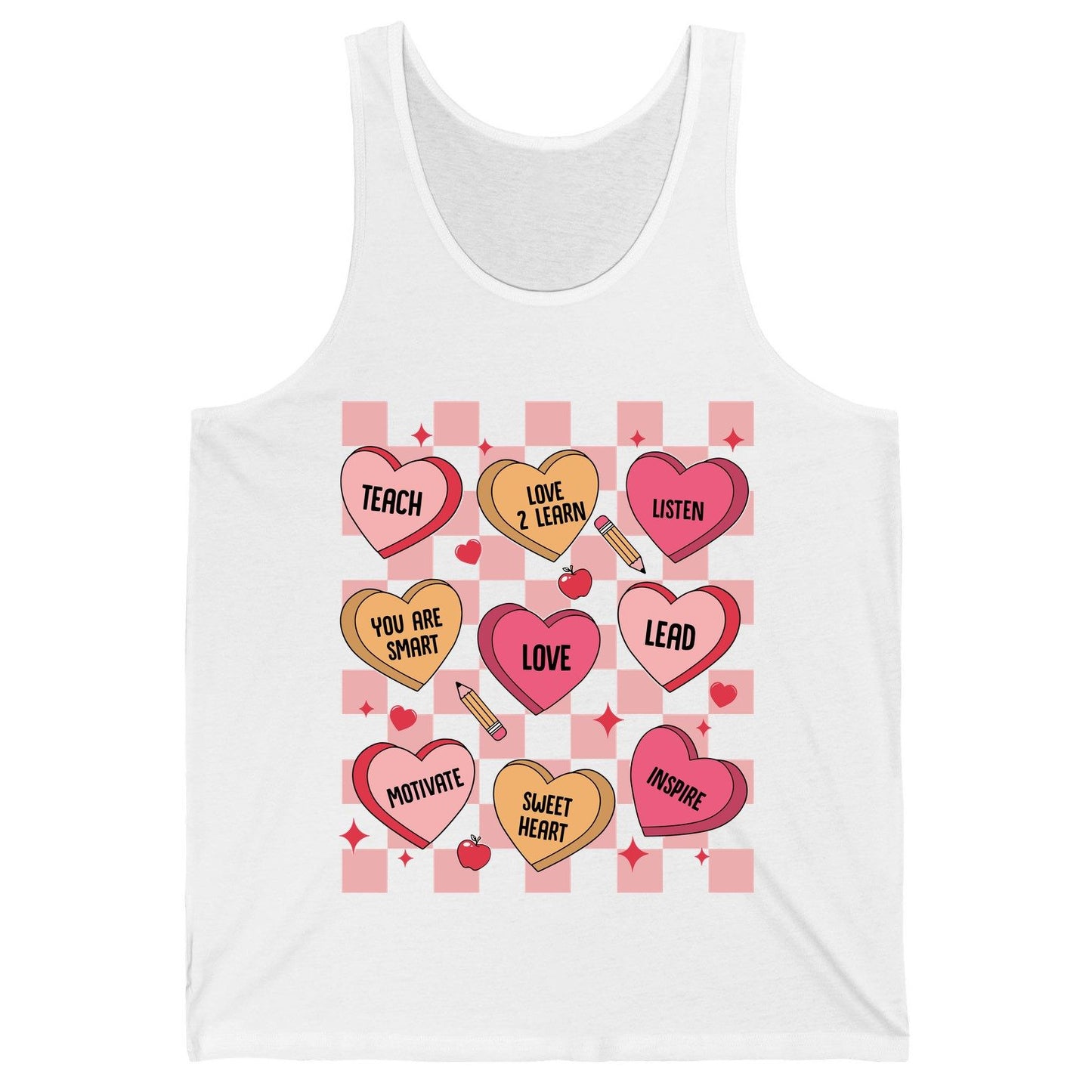 Inspirational Teacher Conversation Hearts teacher appreciation Tank Top White product mockup