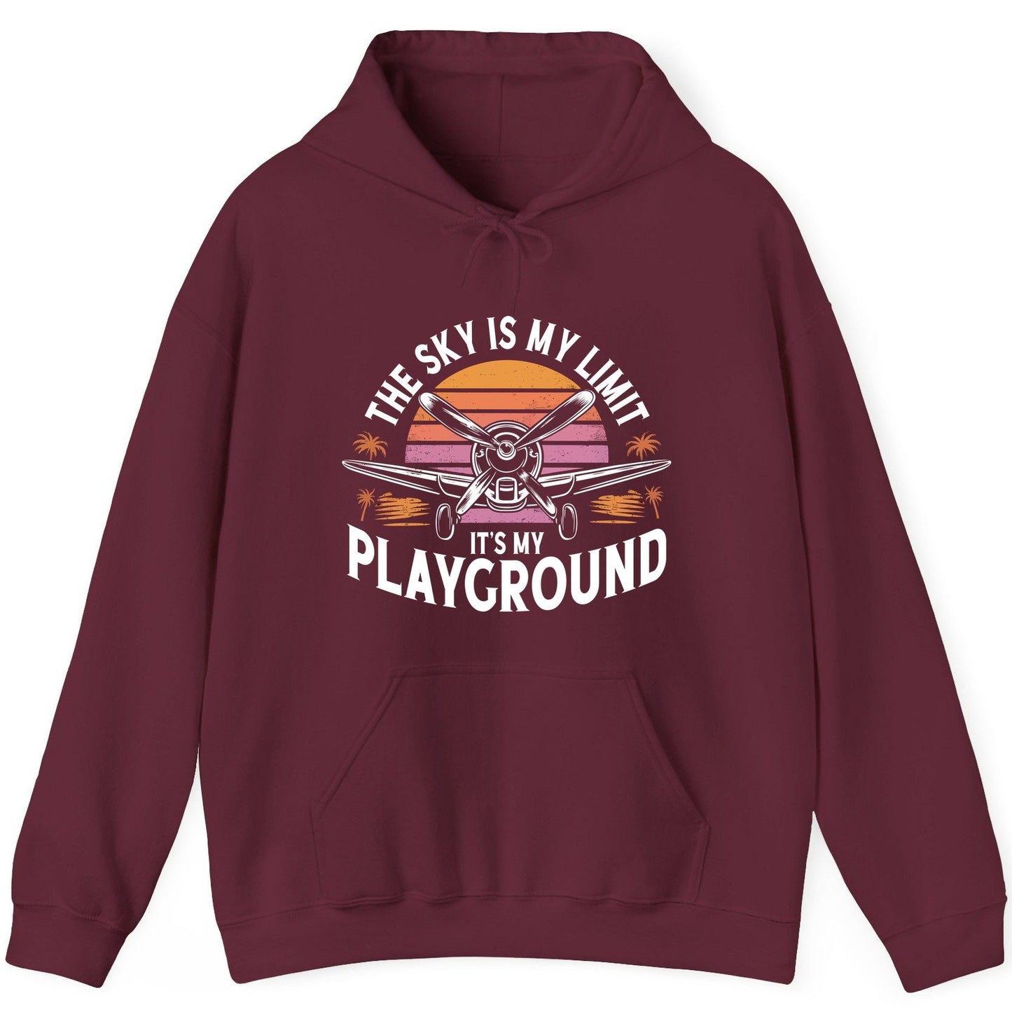 The Sky Is My Limit It's My Playground aviation Hoodie Maroon product mockup